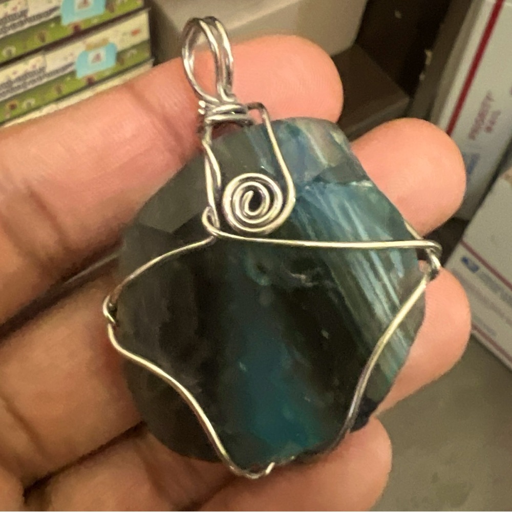Hand Crafted Wire Wrapped Fluorite Stone Pendant